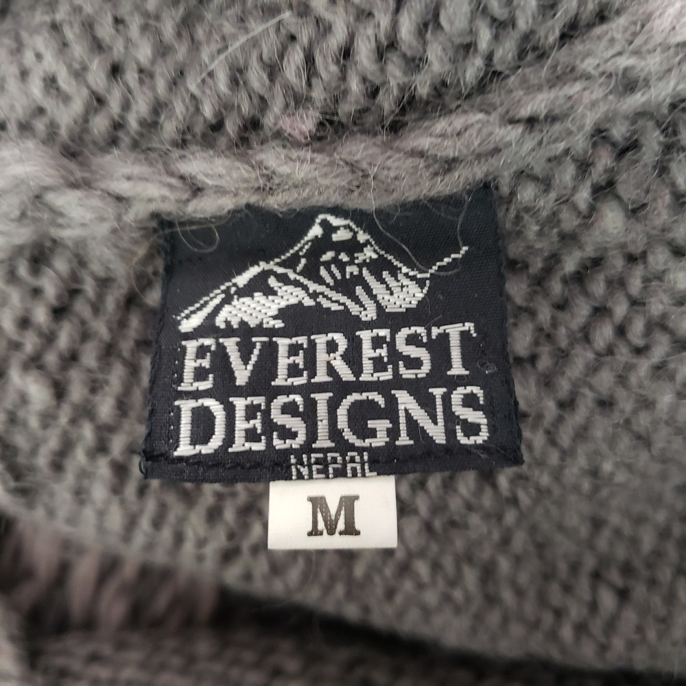 Romney Everest Designs 100% Wool Nordic Quarter Zip Sweater Mens M Grey Nepal - Picture 6 of 9